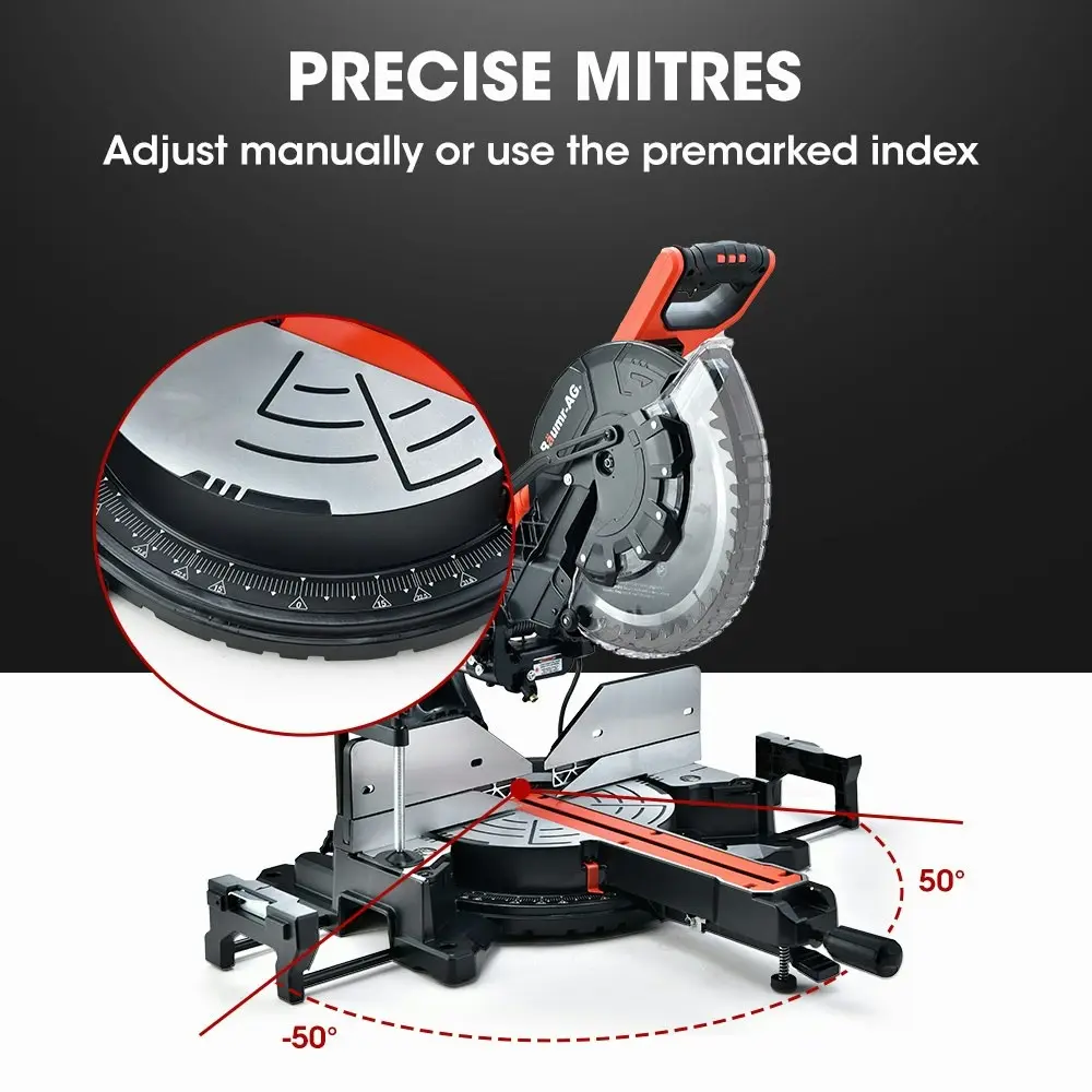 Baumr-AG 305mm Dual Bevel Sliding Compound Mitre Drop Saw and Adjustable Stand Combo