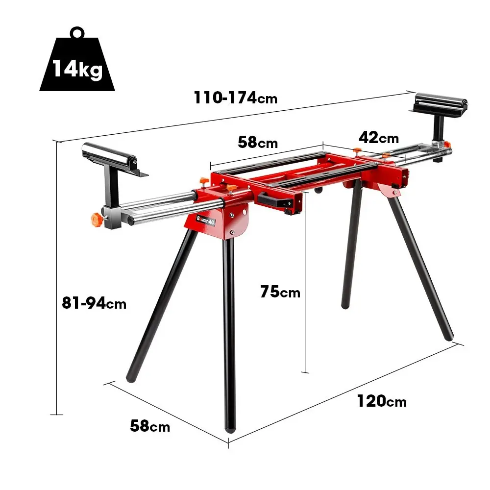 Baumr-AG 305mm Dual Bevel Sliding Compound Mitre Drop Saw and Adjustable Stand Combo