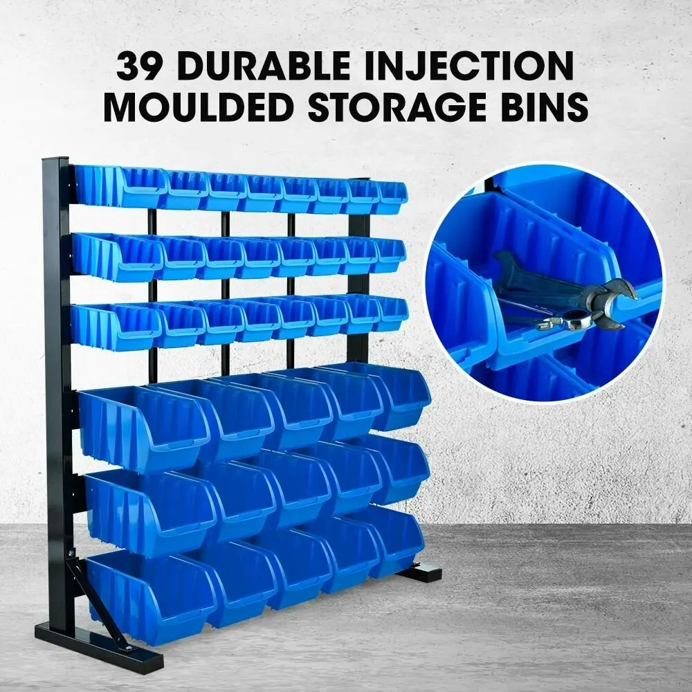 Baumr-AG 39 Parts Bin Rack Storage System Floor Mount - Blue