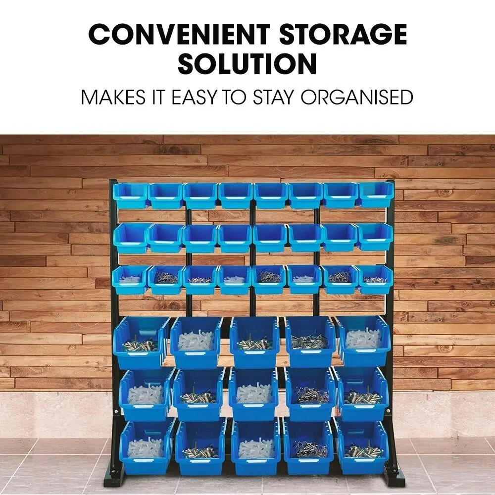 Baumr-AG 39 Parts Bin Rack Storage System Floor Mount - Blue