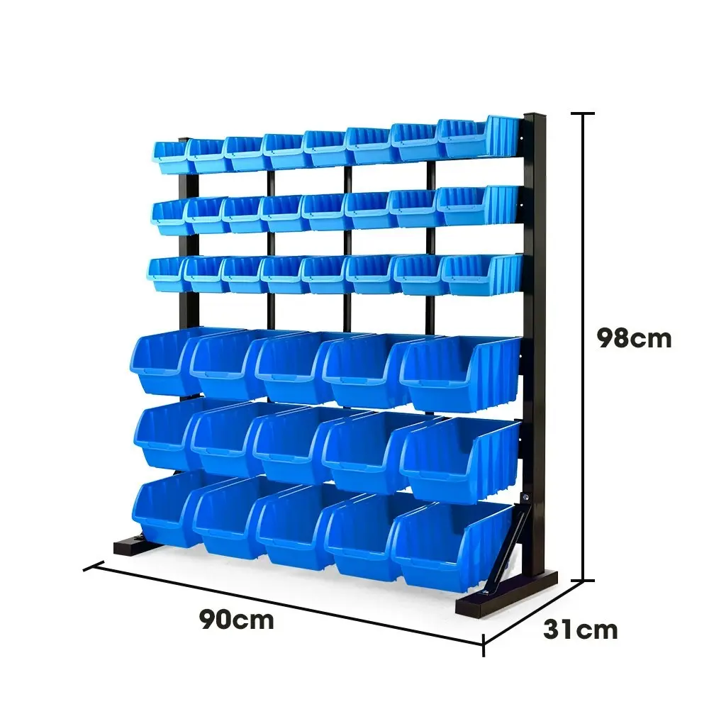 Baumr-AG 39 Parts Bin Rack Storage System Floor Mount - Blue