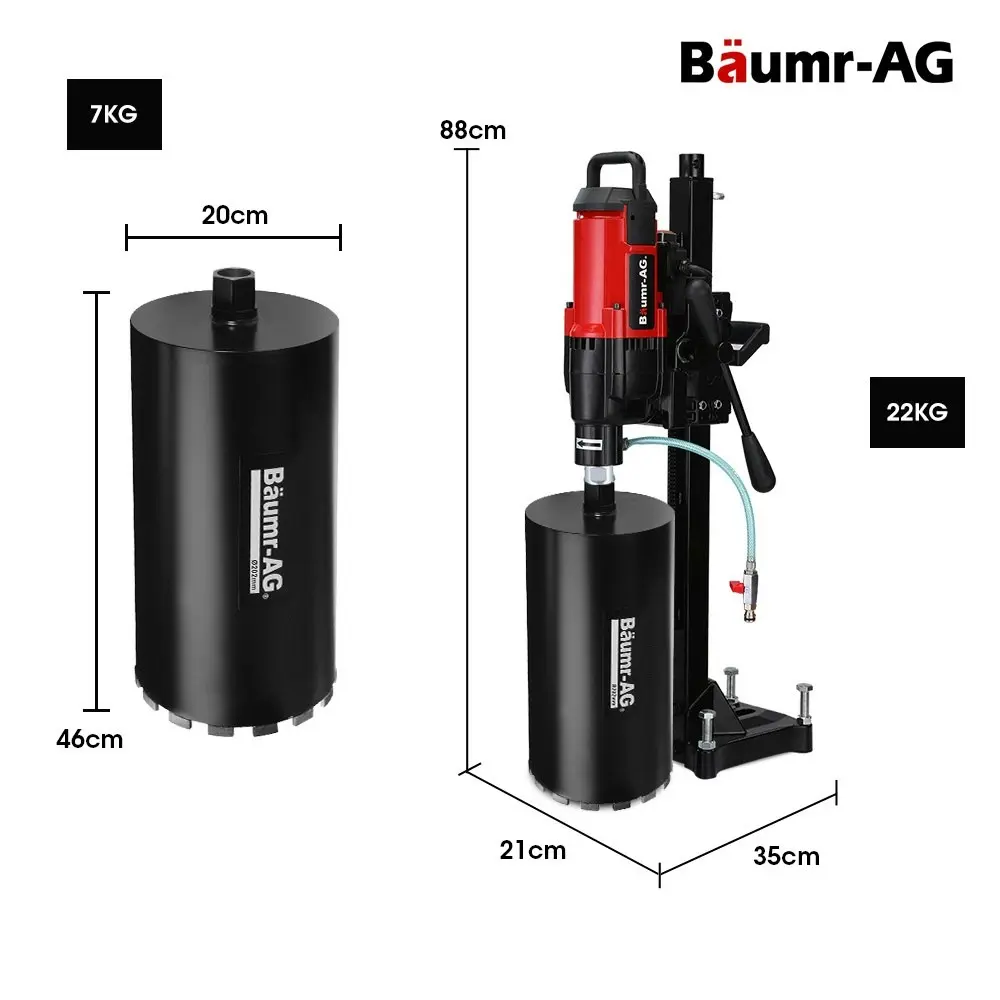 Baumr-AG 3200W 280mm Vertical Stand Core Drill & 202mm Drill Bit Combo, for Demolition Concrete Coring Hole Drilling