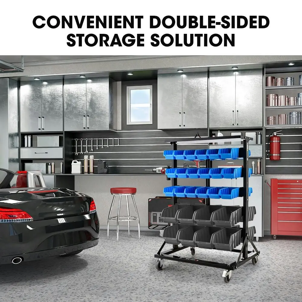 Baumr-AG 52 Parts Bin Rack Storage System Mobile Double-Sided - Blue