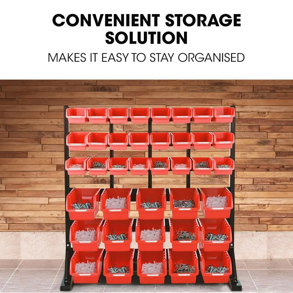 Baumr-AG 39 Parts Bin Rack Storage System Floor Mount - Red