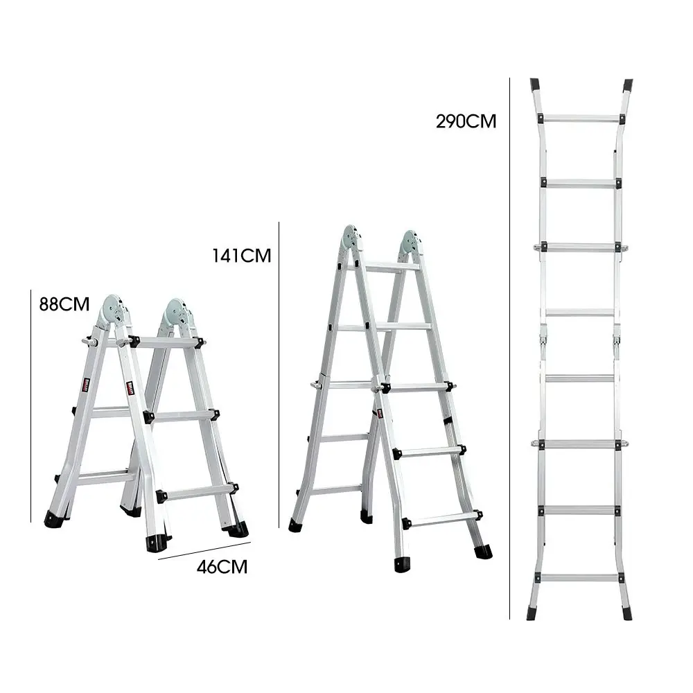 Bullet 2.9m Folding Aluminium Multipurpose Ladder, w/ Workshelf Platform, Spring Assisted Rapid Safety Lock Adjusters