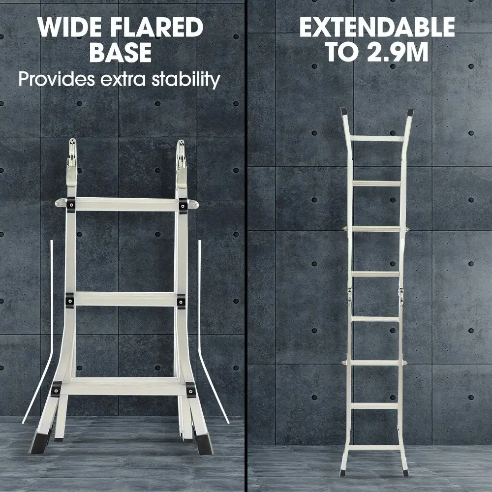 Bullet 2.9m Folding Aluminium Multipurpose Ladder, w/ Workshelf Platform, Spring Assisted Rapid Safety Lock Adjusters