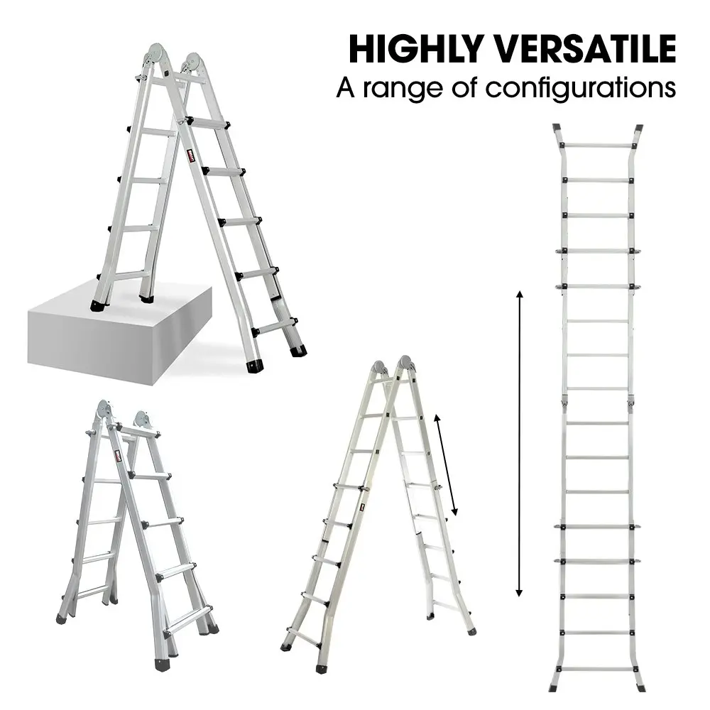 Bullet 5.1m Folding Aluminium Multipurpose Ladder, w/ Workshelf Platform, Spring Assisted Rapid Safety Lock Adjusters