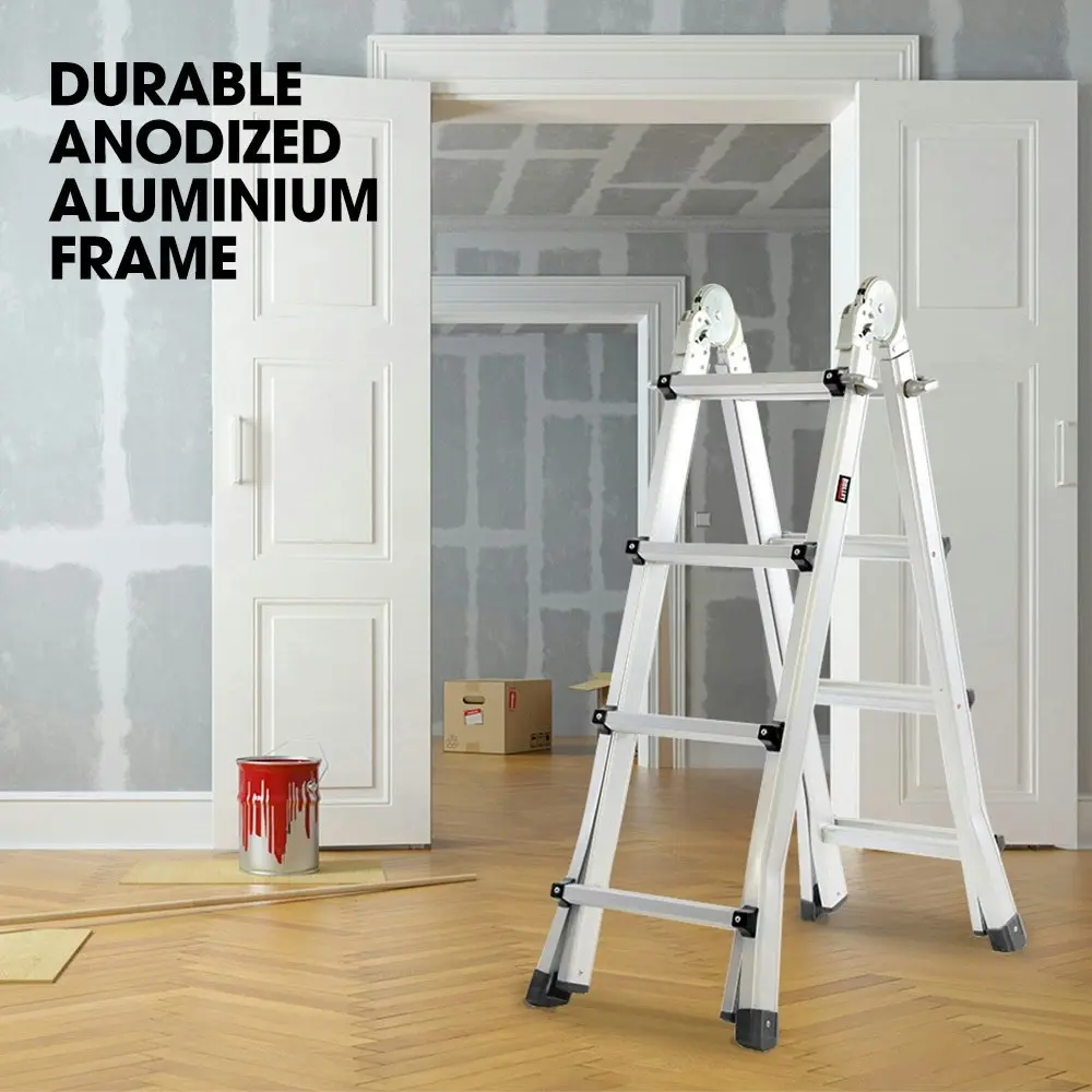 Bullet 4m Folding Aluminium Multipurpose Ladder, w/ Workshelf Platform, Spring Assisted Rapid Safety Lock Adjusters