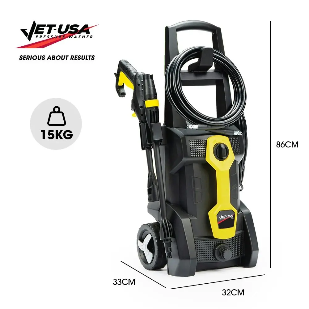 Jet-USA RW535 Electric High Pressure Washer, 2600PSI Water Cooled Motor, 2 Nozzles, Brush Head, Deck Cleaner, Detergent Bottle