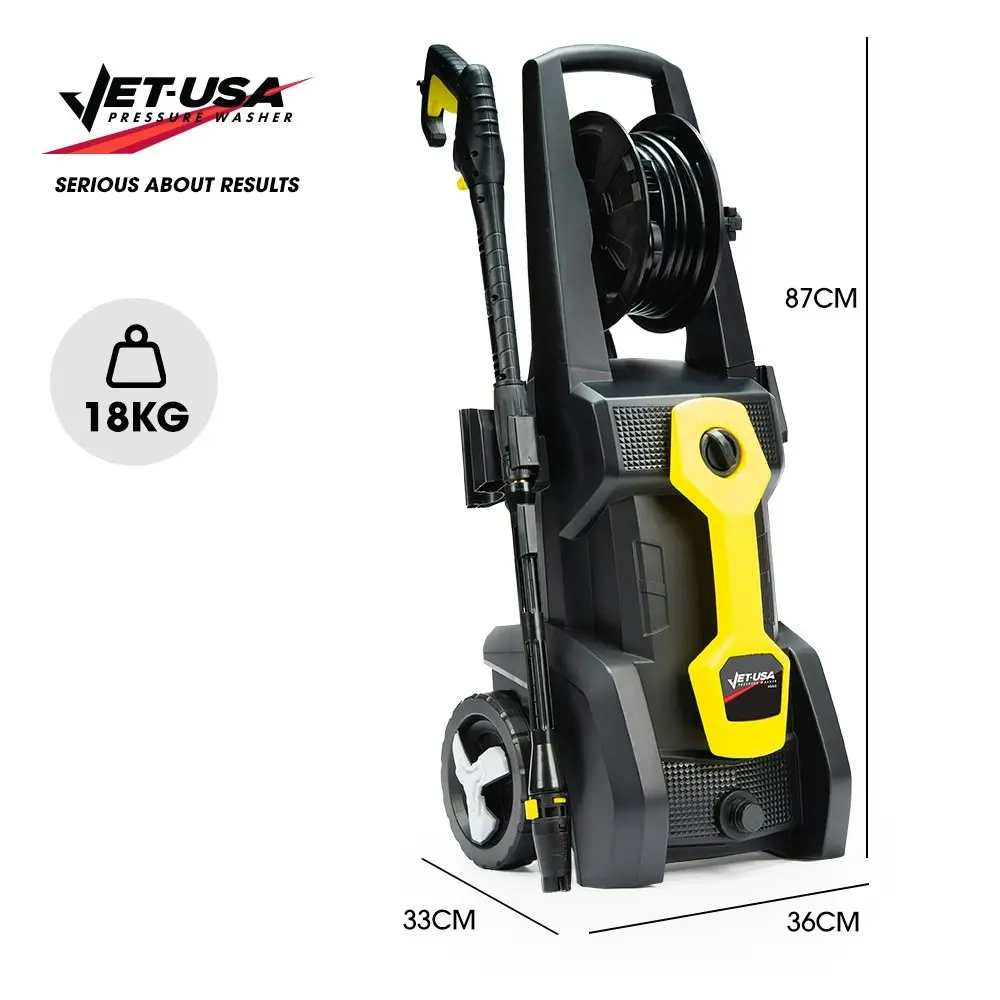 Jet-USA RW545 Electric High Pressure Washer, 3000PSI Water Cooled Motor, 2 Nozzles, Brush Head, Deck Cleaner, Detergent Bottle