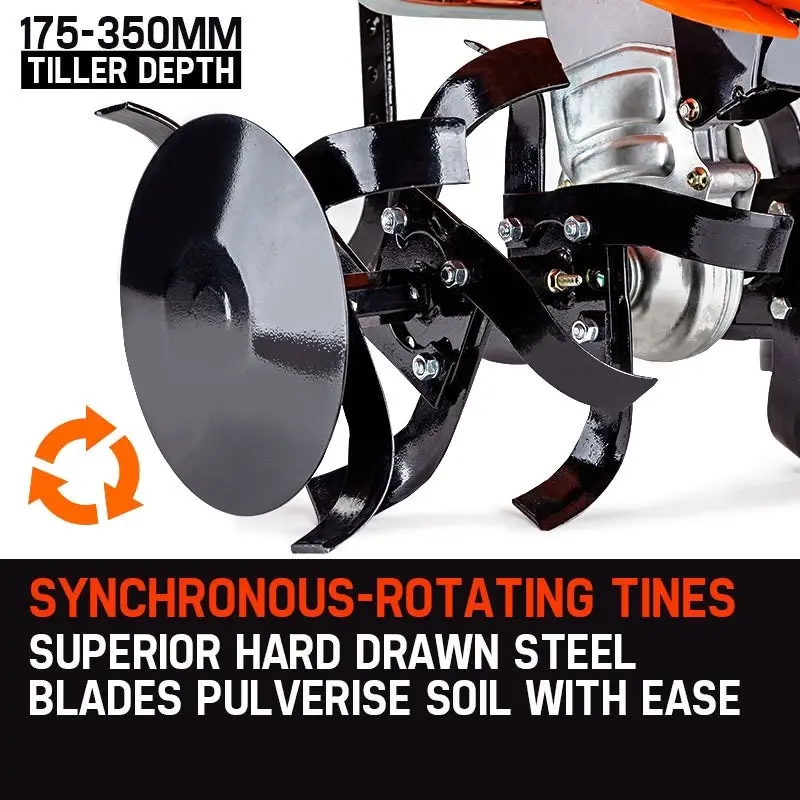 PlantCraft 208CC 7.0HP Garden Cultivator Tiller Petrol Plough Self-Propelled Rotary Rototiller