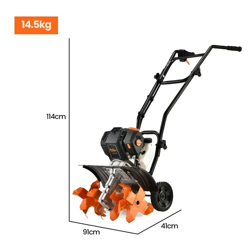 PlantCraft 46CC Garden Cultivator Tiller Handheld 15 Inch Petrol Power Soil Rotary Hoe 4-Stroke