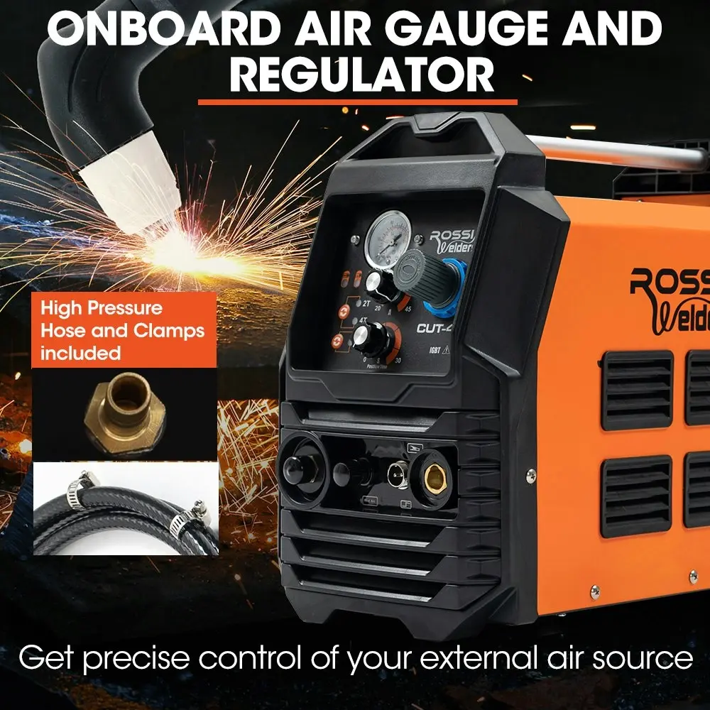 Rossi 45A Plasma Cutter, Non-Touch Pilot ARC for Easy Cuts of Painted or Rusty Metals, DC Inverter Cutting Machine, Compressed Air