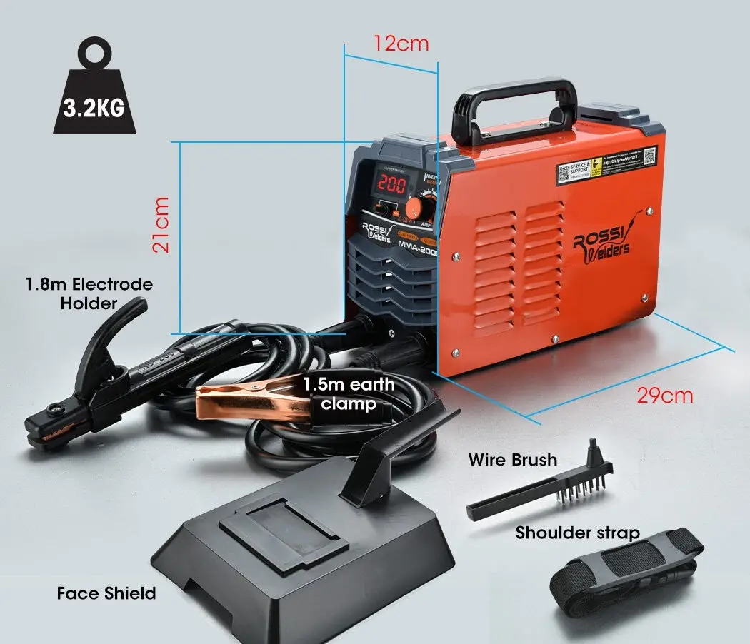 Rossi 200 Amp Portable Inverter Arc Stick Welder, MMA DC Gas Inverter Welding Machine, 15A Plug