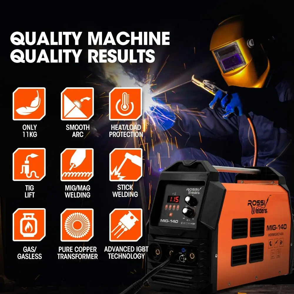 Rossi 140A MIG/MAG/MMA/ARC/TIG Multi-Purpose Welder MIG-140, Flux/Solid Wire/CO2 Or Argon Gas