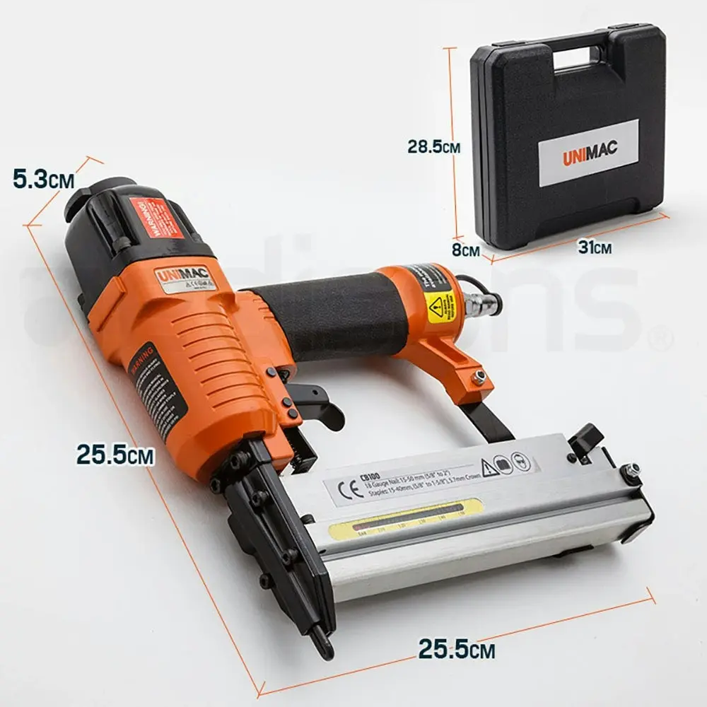 Unimac CB100 15-50mm 18ga 2in1 Stapler/Brad Finishing Nail Gun, Heavy Duty Pneumatic Air Nailer