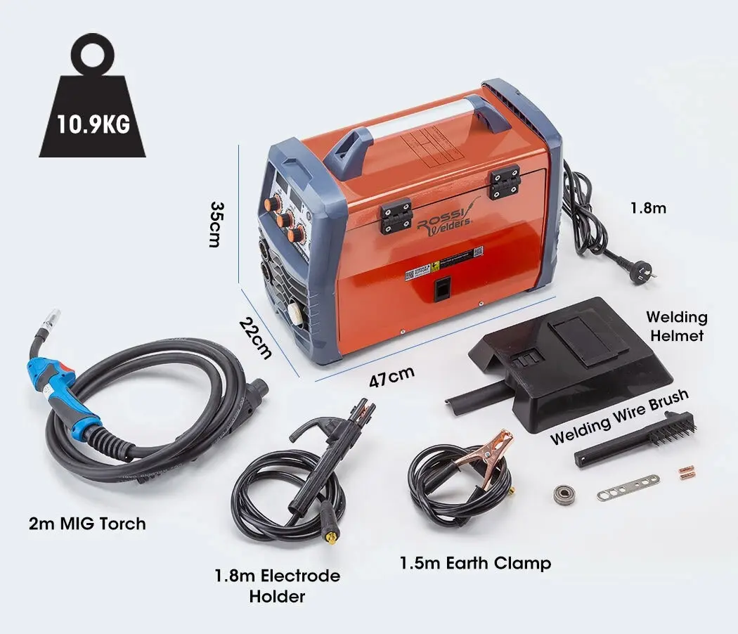 Rossi 300 Amp MIG Stick Welder, Portable DC Gas Gasless Inverter Welding Machine, 15A Plug