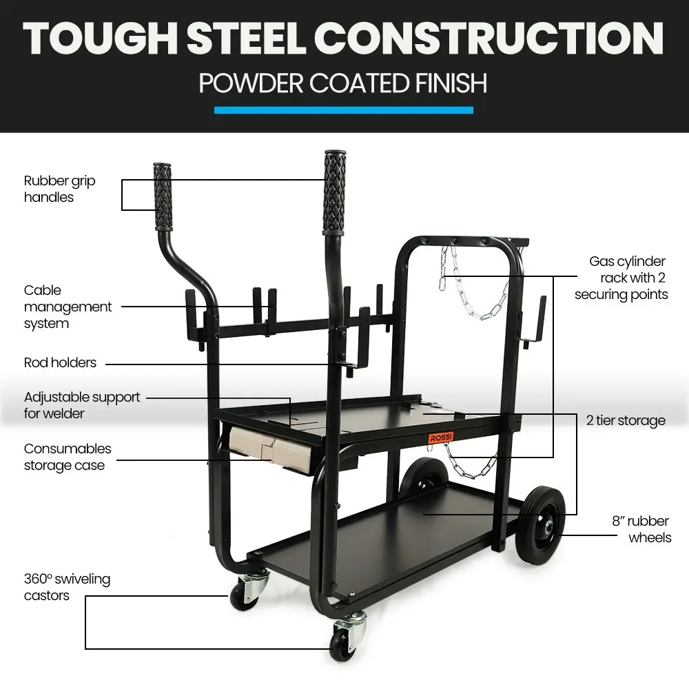 Rossi Heavy-Duty 160kg Capacity Welding Cart Trolley, with Consumables Case