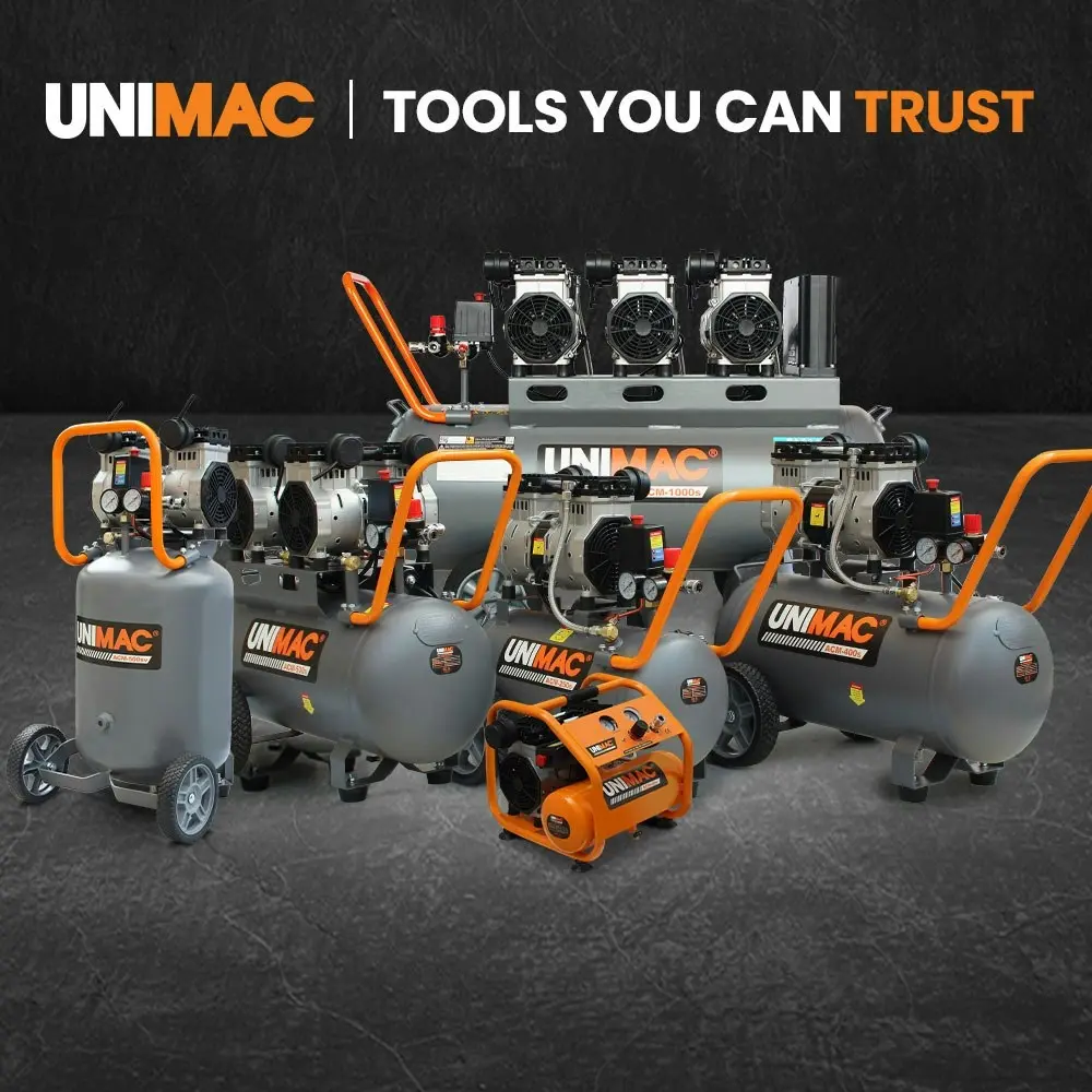 Unimac 2HP 50L Silent Oil-Free Portable Electric Air Compressor, Vertical, for Airtools, Tyre Inflation