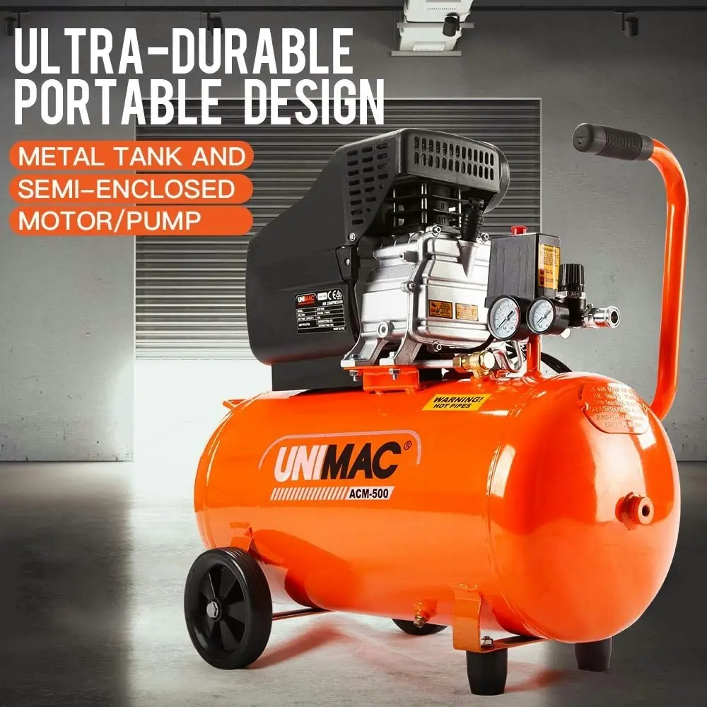 Unimac Portable Electric Air Compressor, 50L 3HP Direct Drive, Includes 5pc Air Tool Kit