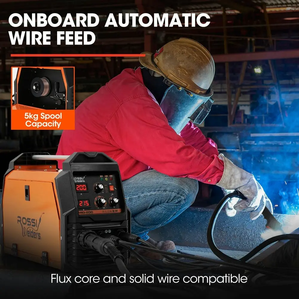 Rossi 200A MIG/MAG/MMA/ARC/TIG Multi-Purpose Welder MIG-200, Flux/Solid Wire/CO2 Or Argon Gas