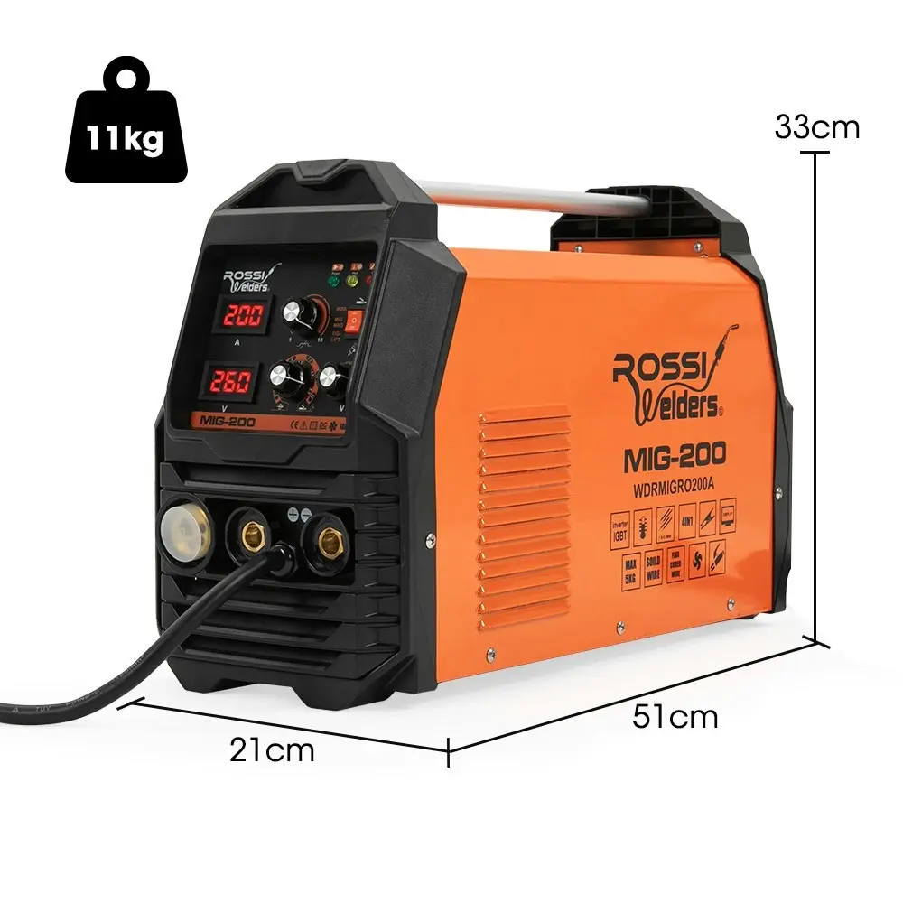 Rossi 200A MIG/MAG/MMA/ARC/TIG Multi-Purpose Welder MIG-200, Flux/Solid Wire/CO2 Or Argon Gas