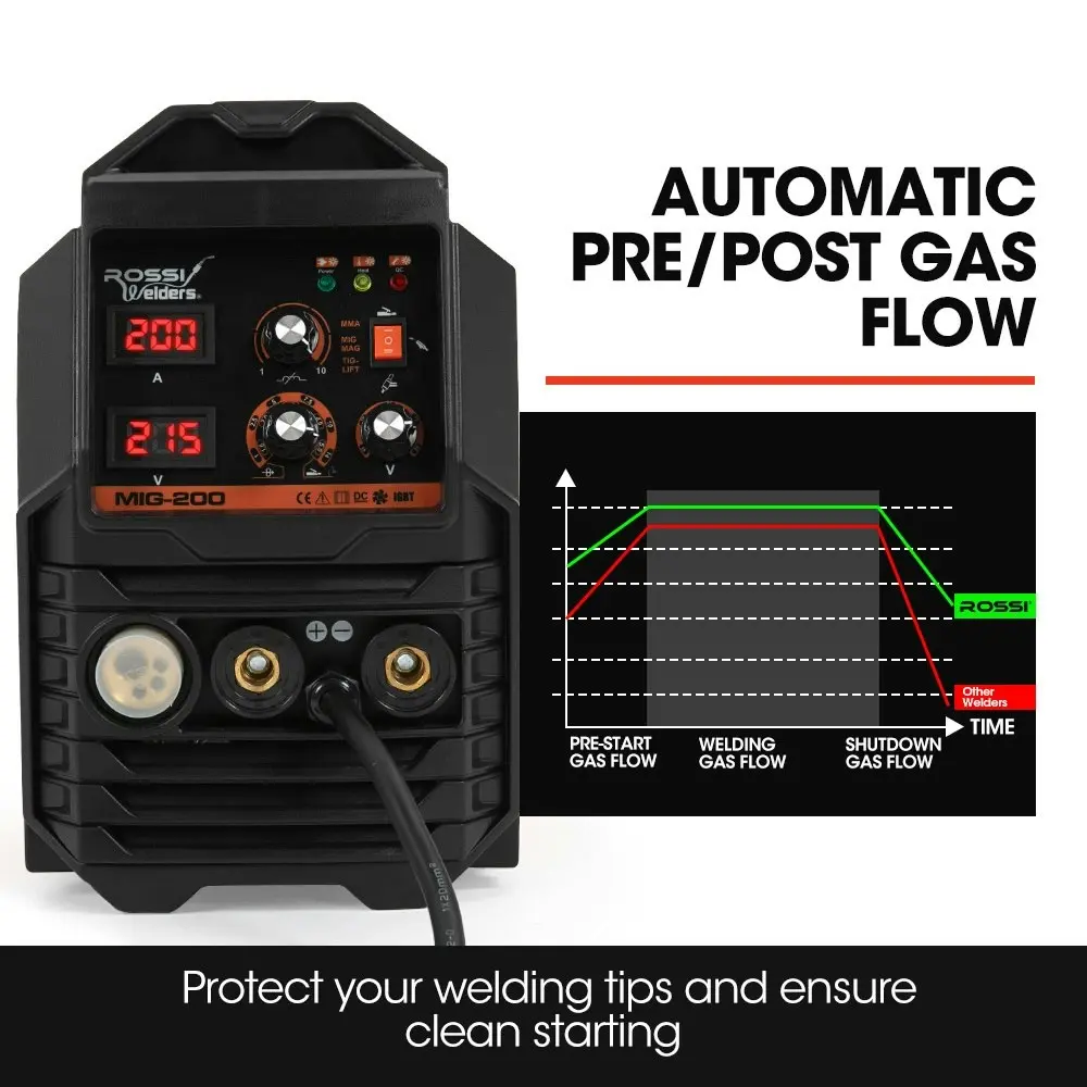 Rossi 200A MIG/MAG/MMA/ARC/TIG Multi-Purpose Welder MIG-200, Flux/Solid Wire/CO2 Or Argon Gas