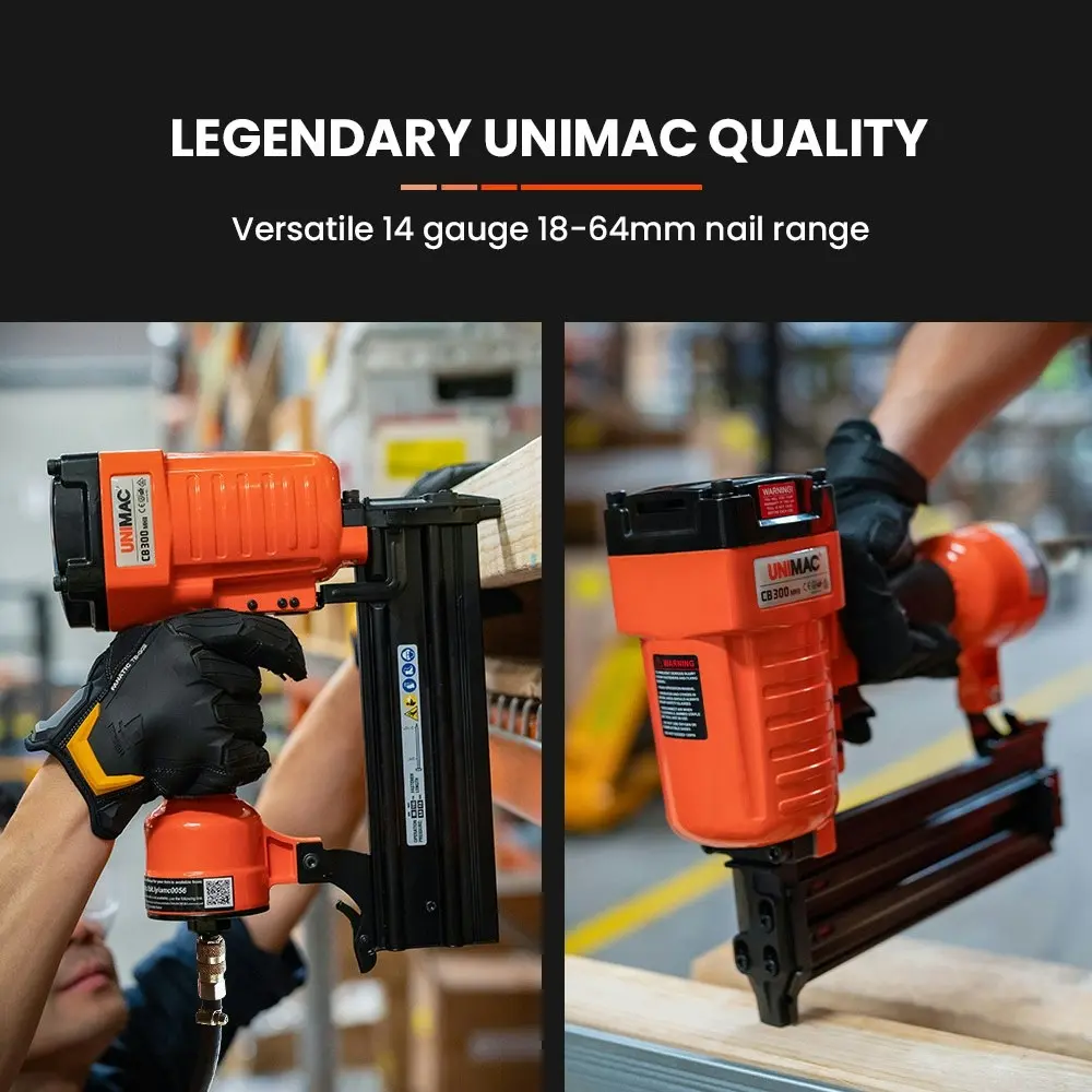 Unimac CB300 18-64mm 14ga Concrete Finishing Nail Gun, Heavy Duty Pneumatic Air T-Nailer