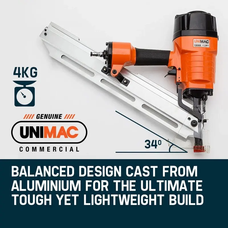 Unimac CB500 50-90mm 15ga Construction Framing Nail Air Gun, Heavy Duty Pneumatic Framing Nail Gun