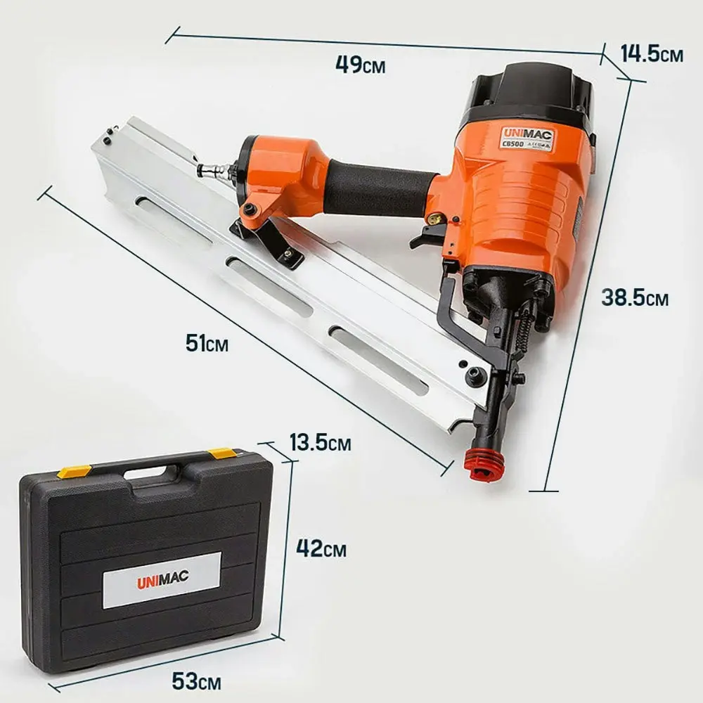 Unimac CB500 50-90mm 15ga Construction Framing Nail Air Gun, Heavy Duty Pneumatic Framing Nail Gun