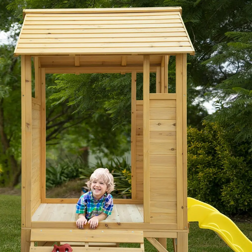 Rovo Kids Wooden Outdoor Play Equipment Cubby House Slide Sandpit Climbing Wall