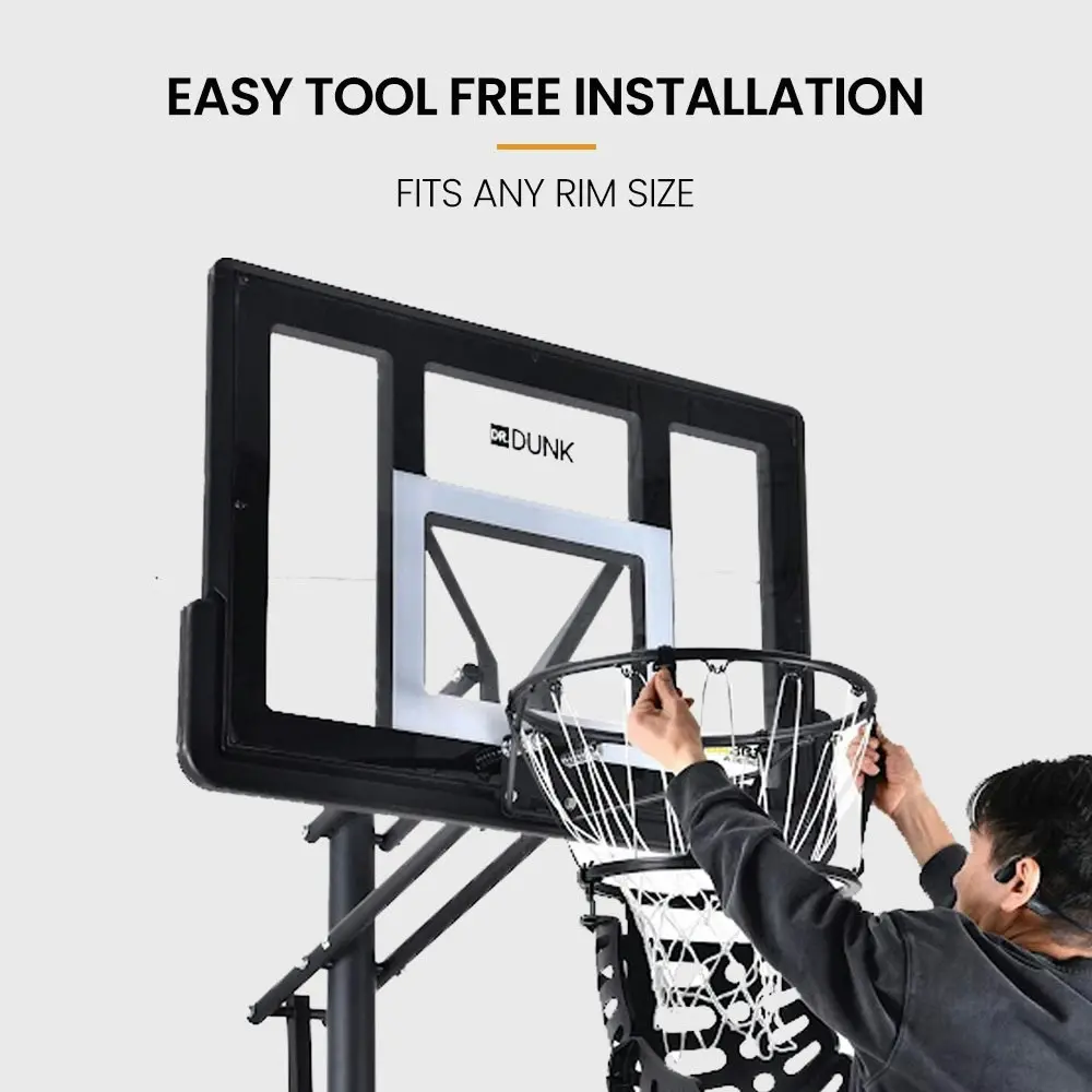 Dr. Dunk Basketball Return System, with 360 Degree Universal Attachment