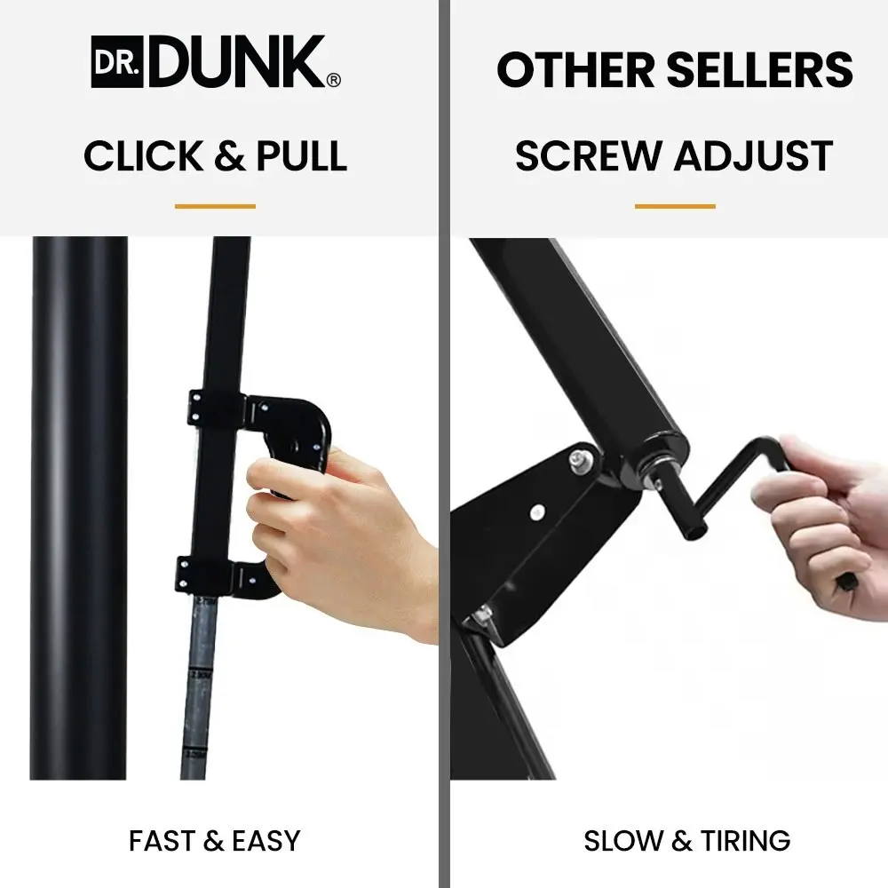 Dr. Dunk Portable Basketball Hoop Stand System, Full Size 2.45m to 3.05m Height Adjustable