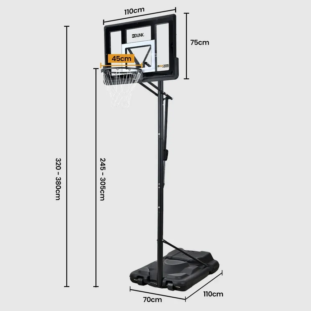 Dr. Dunk Portable Basketball Hoop Stand System, Full Size 2.45m to 3.05m Height Adjustable