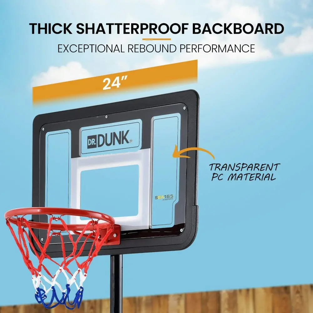 Dr. Dunk Portable Kids Basketball Hoop Stand System, 1.15m to 1.60m Height Adjustable