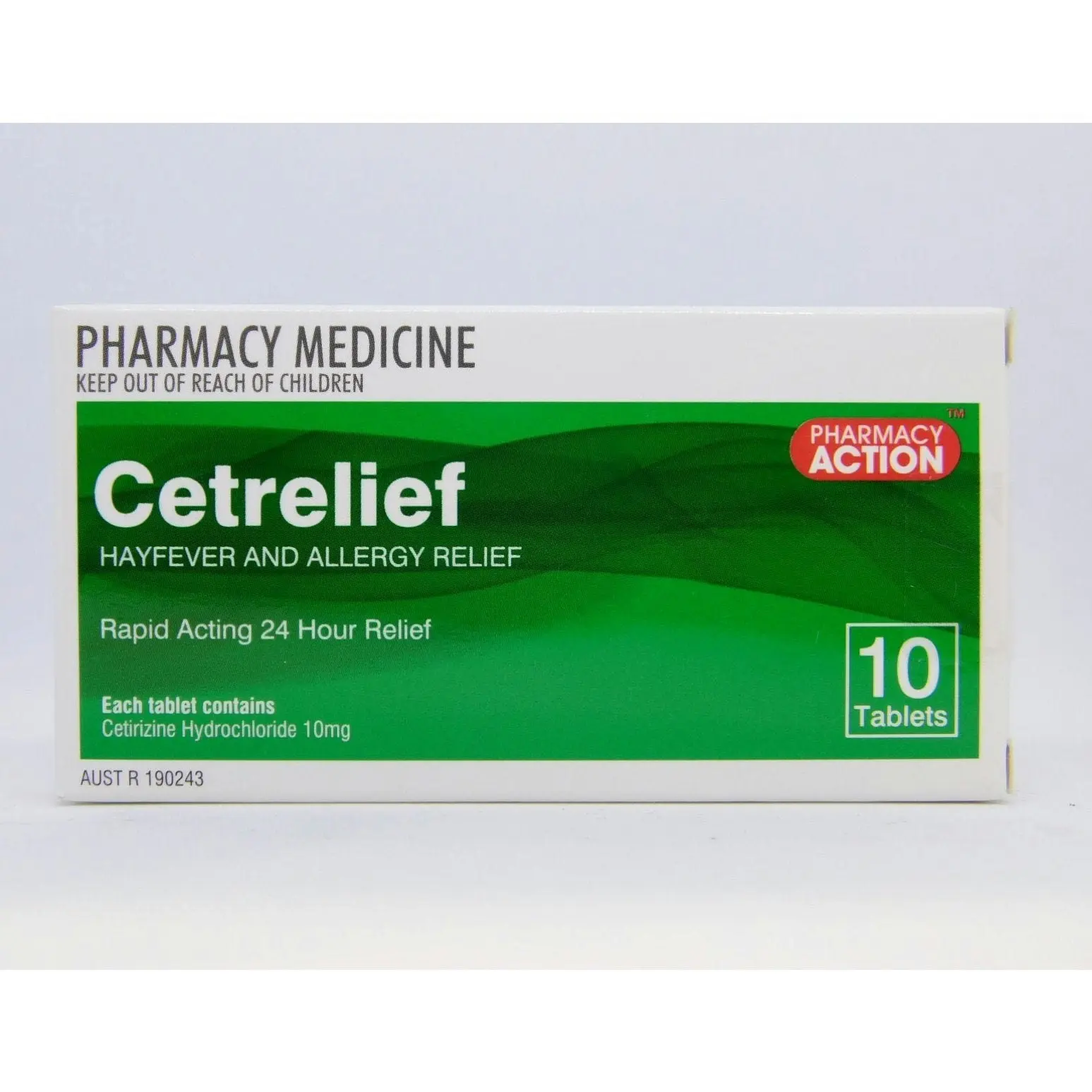 Pharmacy Action Cetrelief 10mg 10 Tabs (Generic for Zyrtec)