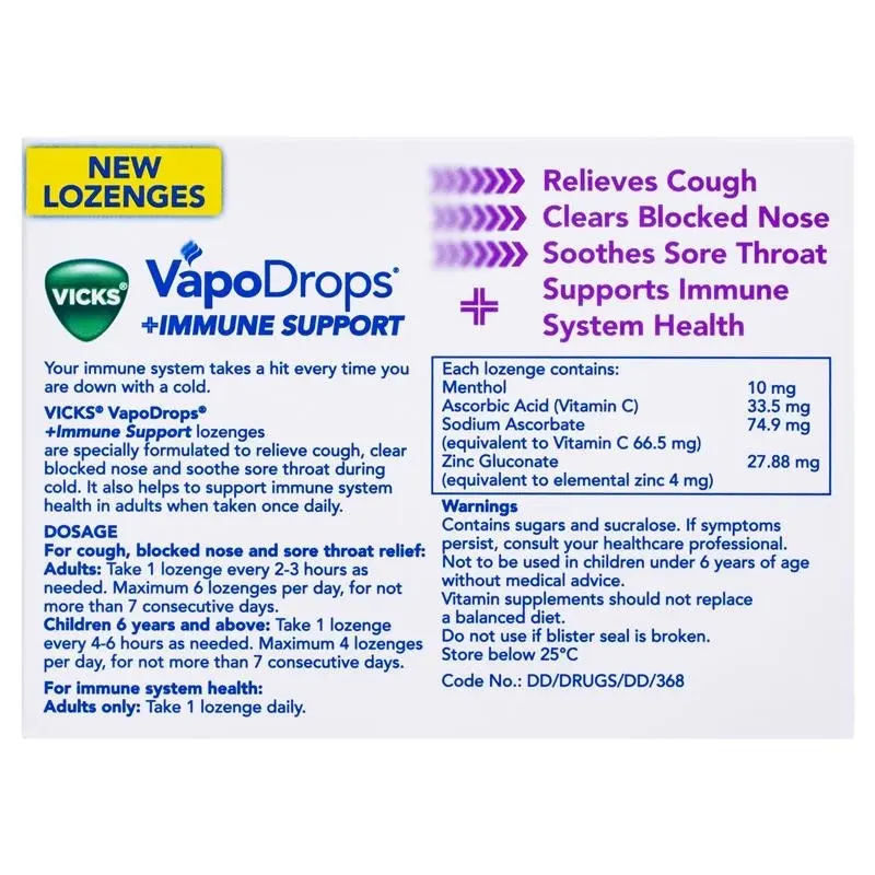 Vicks VapoDrops Immune Support Blackcurrent 16 Lozenges