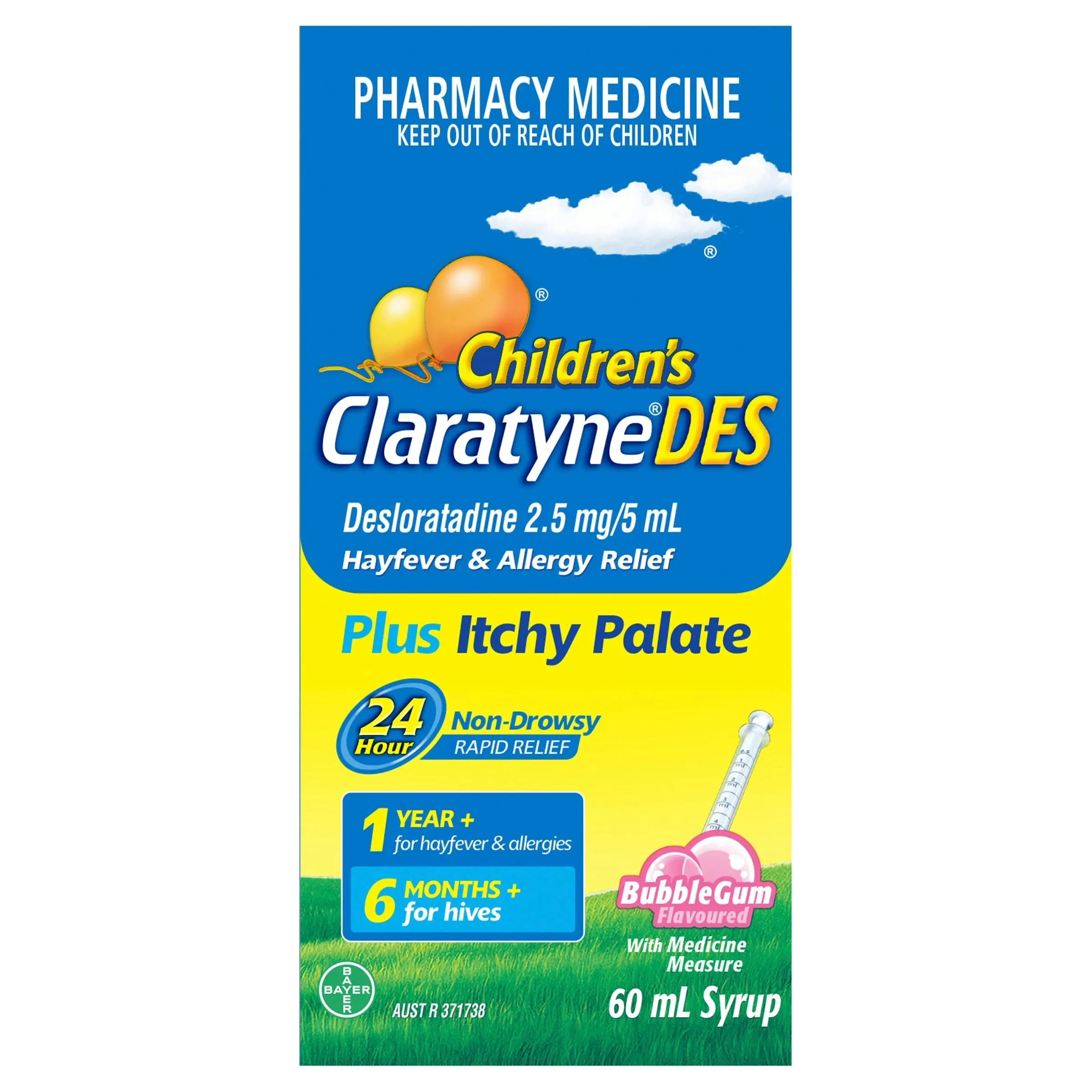 ClaratyneDES Hayfever & Allergy Relief Bubblegum Syrup for Kids 60mL