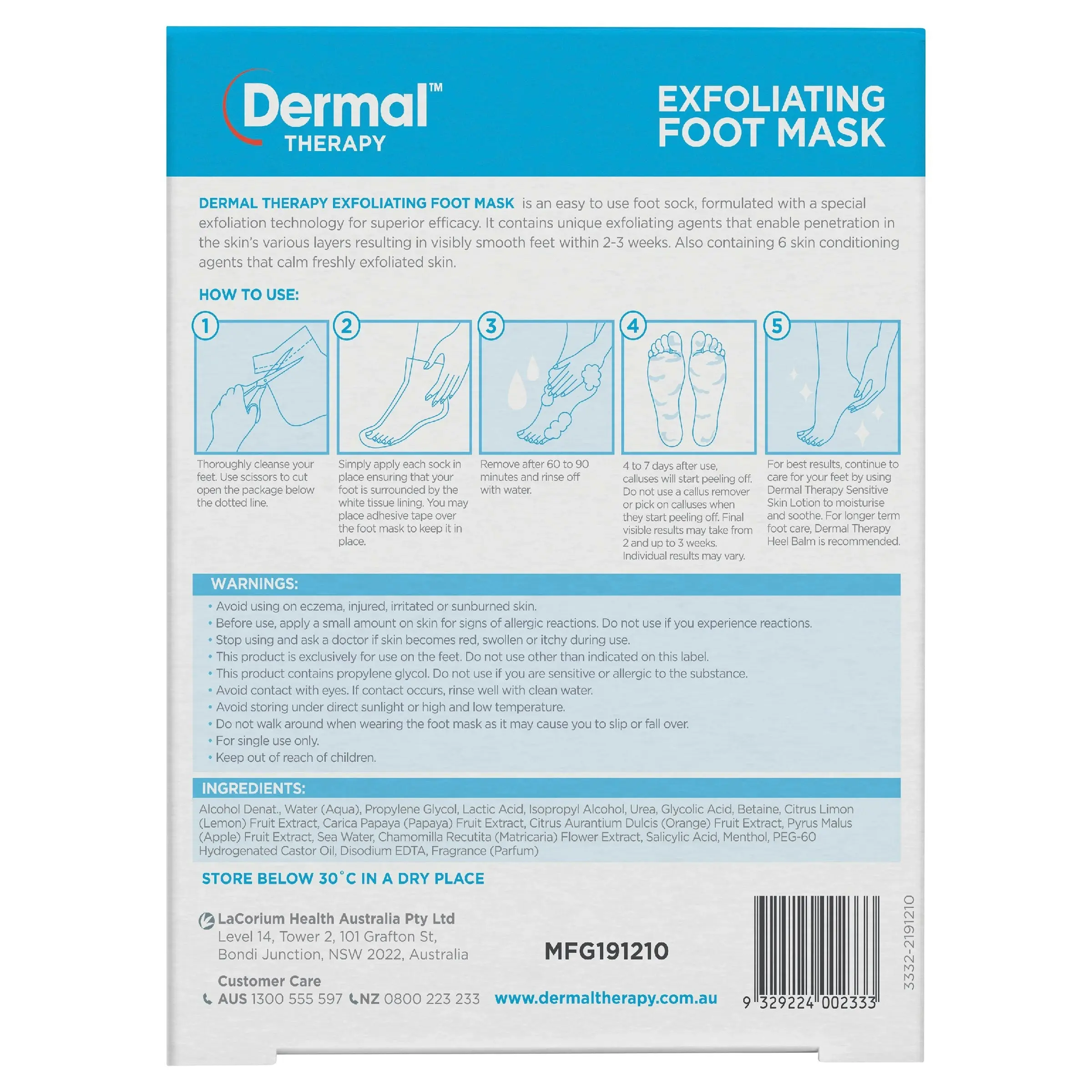 Dermal Therapy Exfoliating Foot Mask 1 Pair