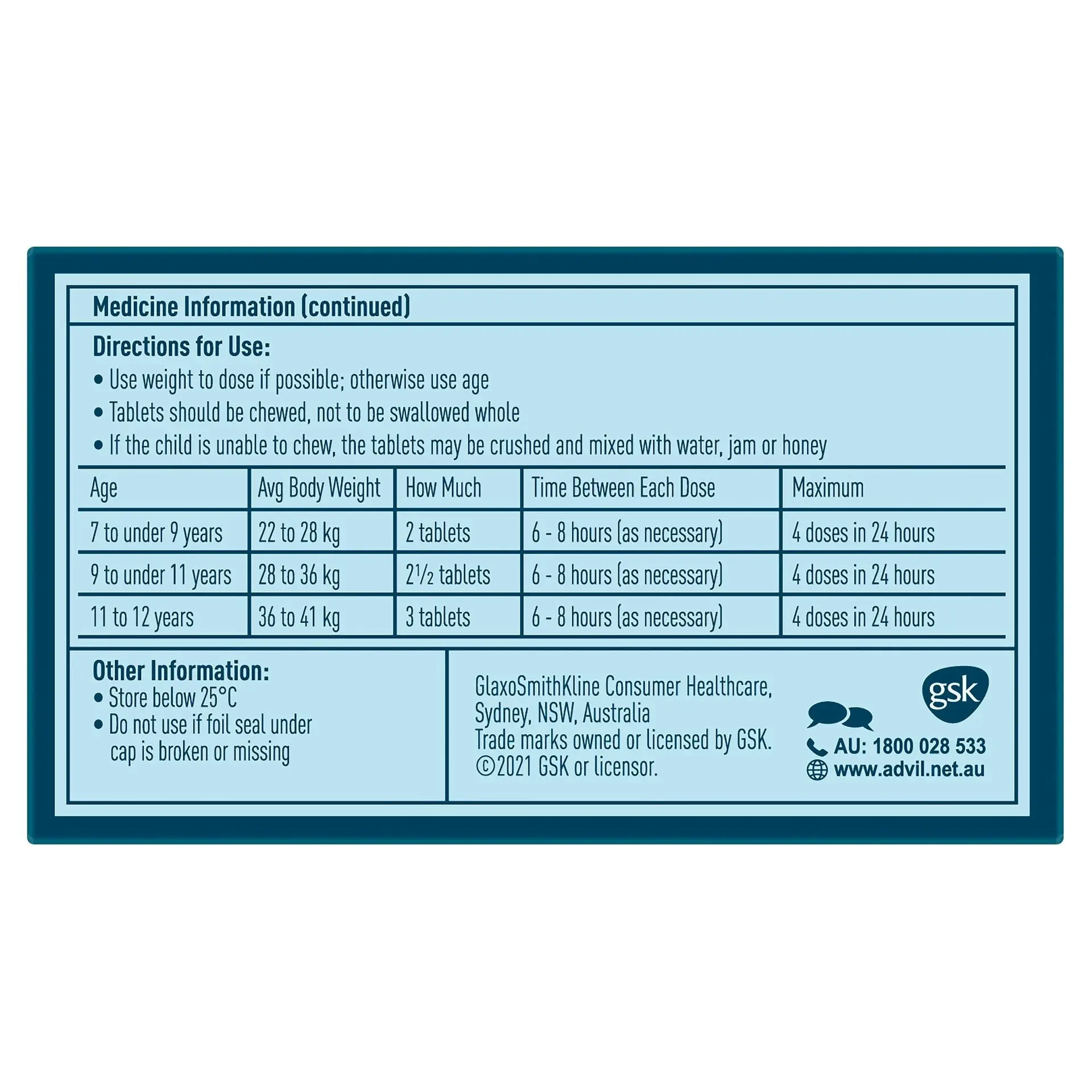 Advil Childrens 7-12 Years 20 Chewable Tablets