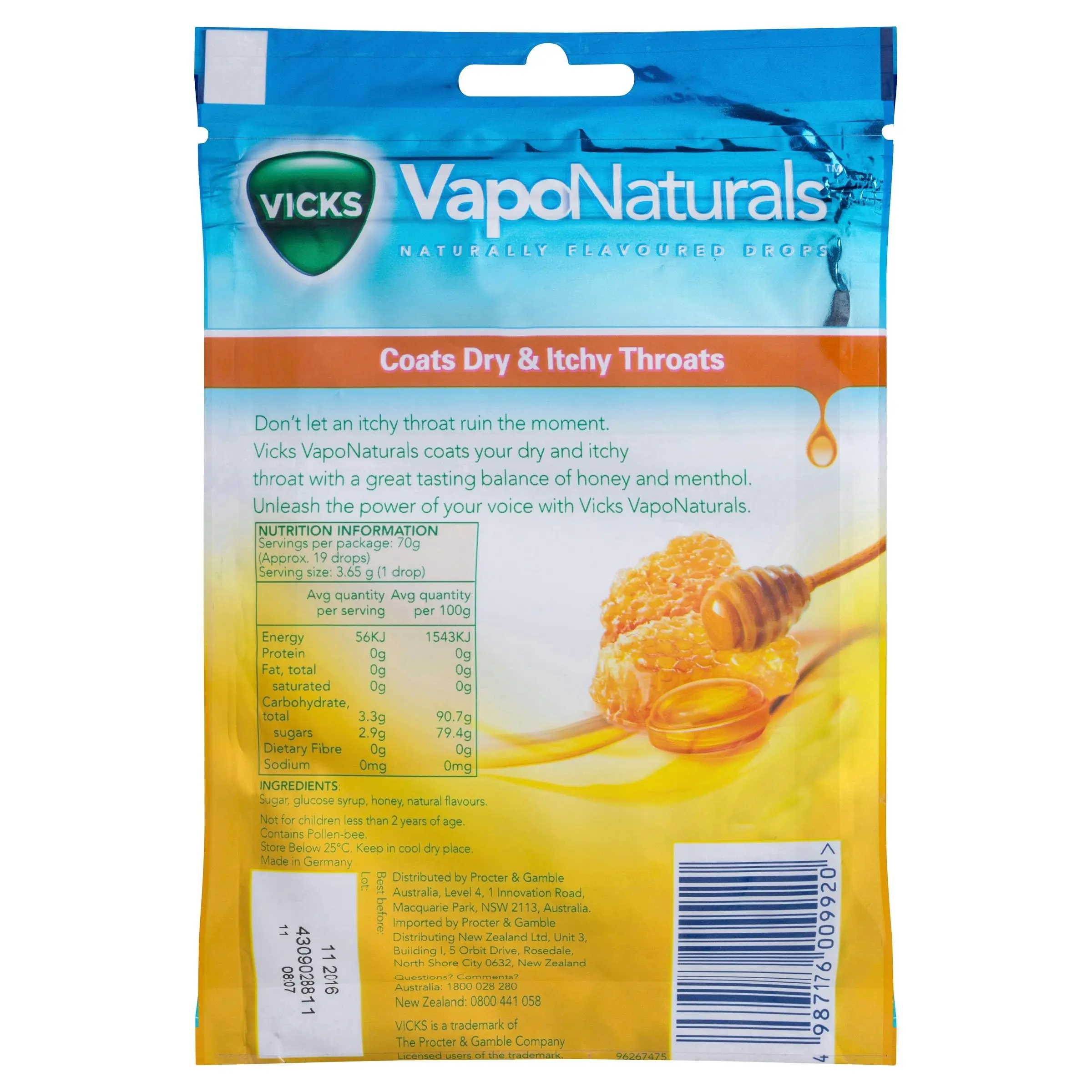 Vicks VapoNaturals Honey Throat Lozenges 19 Drops