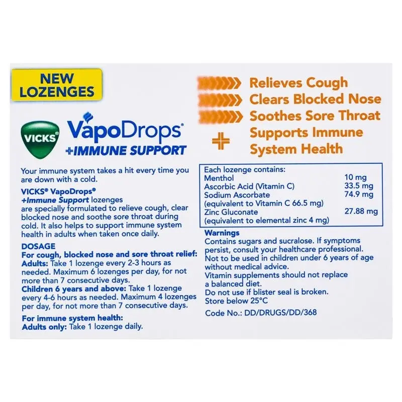 Vicks VapoDrops Immune Support Orange 16 Lozenges