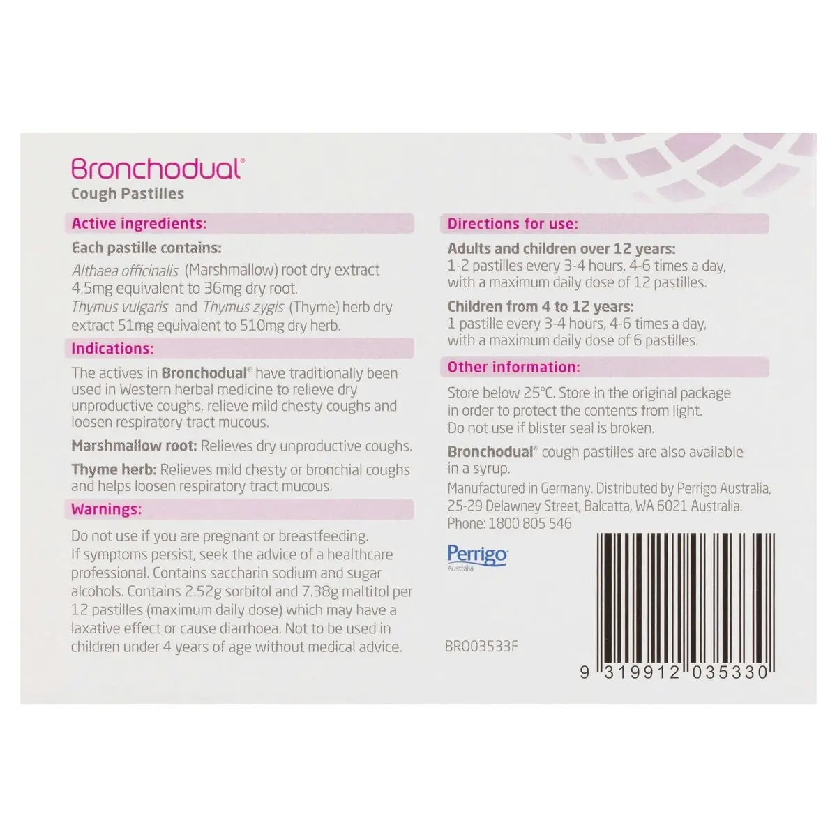 Bronchodual Cough Pastilles 20 Pack