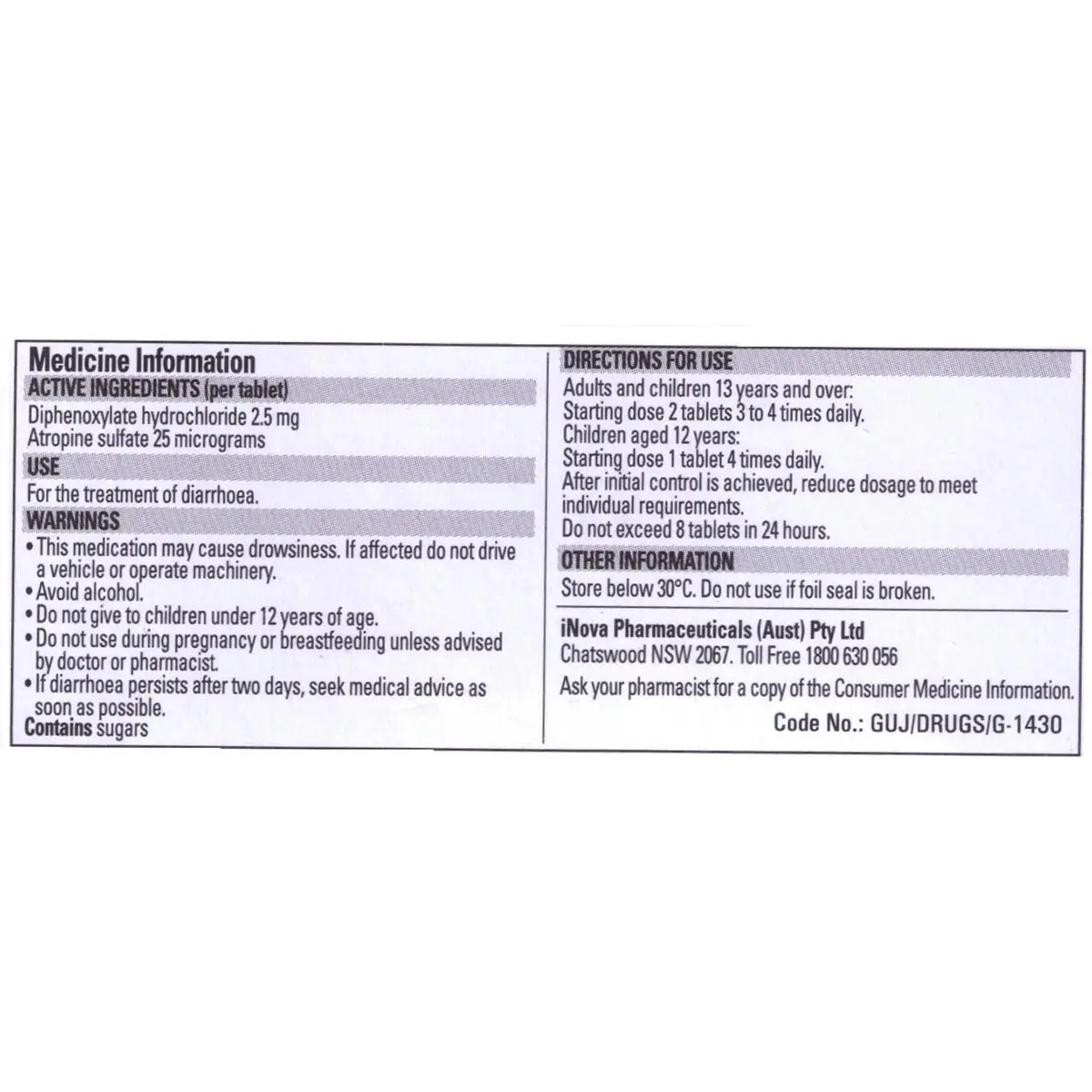 Lomotil Tab 2.5mg x 8 (Pharmacist Only Medicine)