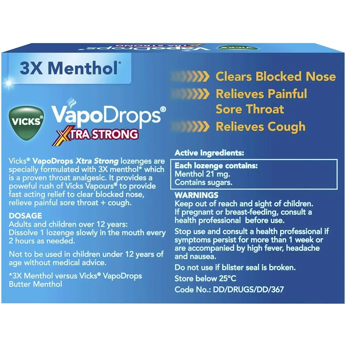 Vicks Vapodrops Xtra Strong Lemon Menthol Blast 16PK