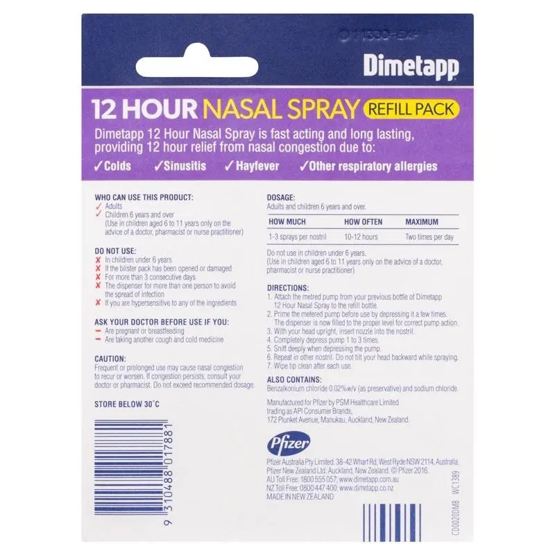 Dimetapp 12 Hour Nasal Spray Refill Pack 20ml