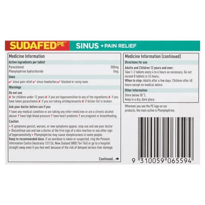 SUDAFED PE Sinus and Pain Relief 24 Tabs