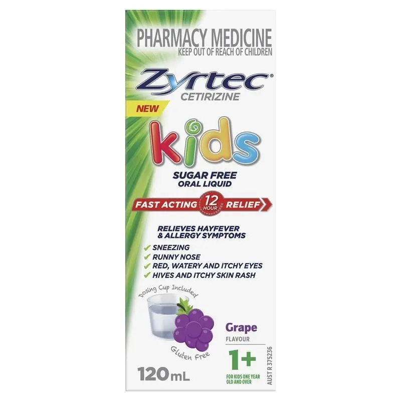 Zyrtec Kids Antihistamine Allergy & Hayfever Oral Liquid Grape 120mL