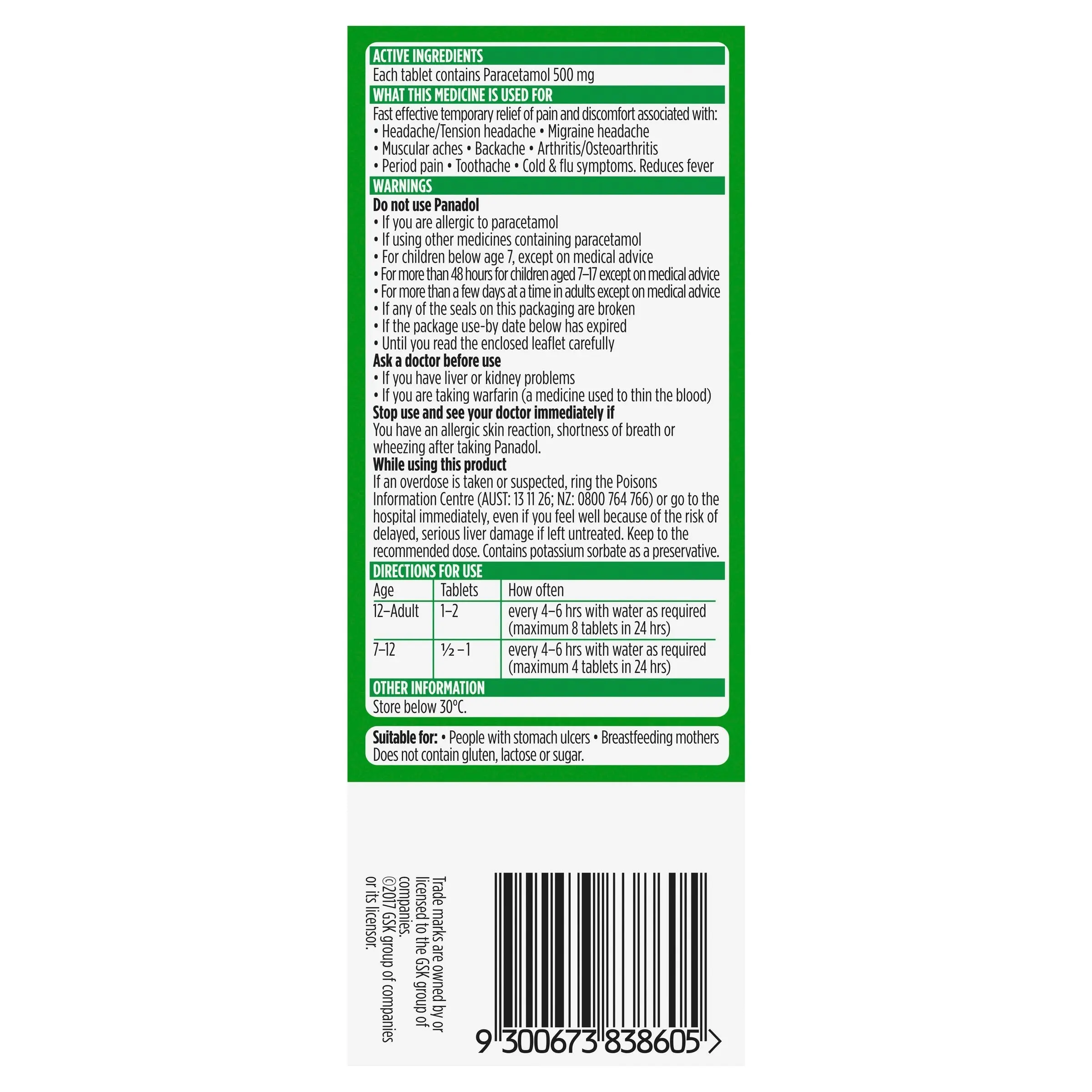 Panadol Pain Relief Paracetamol Tablets 20 Pack