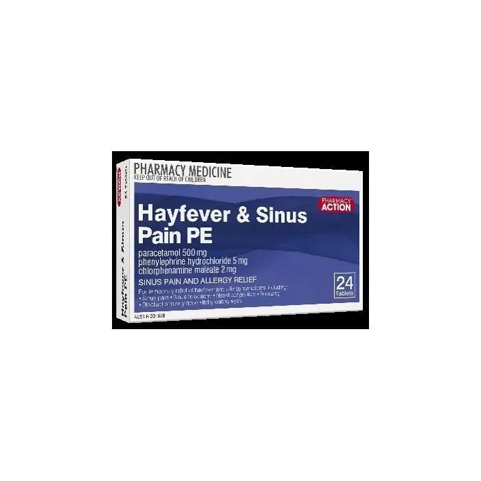 Pharmacy Action Hayfever & Sinus Pain Relief PE 24 Tabs (Generic of Codral PE Nightime Cold & Flu)